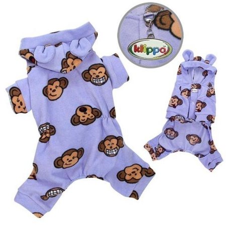 KLIPPO PET Klippo Pet KBD024XS Adorable Silly Monkey Fleece Dog Pajamas & Bodysuit With Hood; Lavender - Extra Small KBD024XS